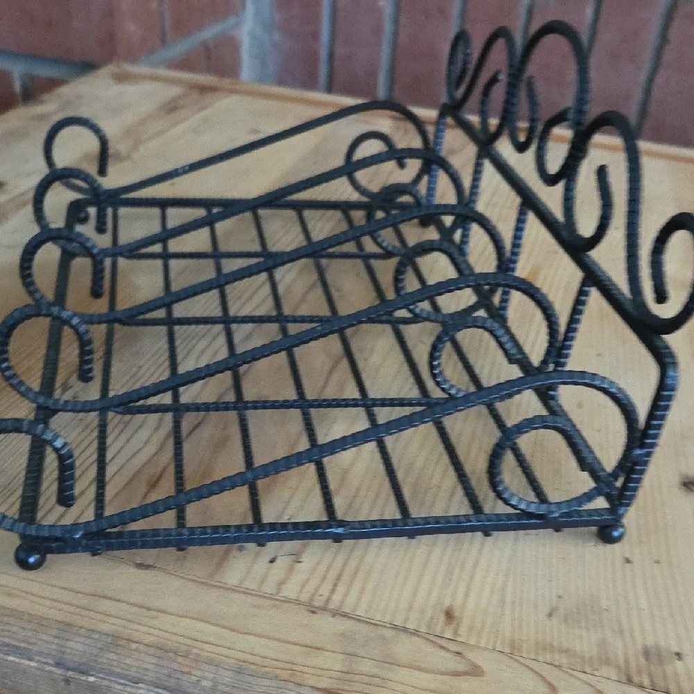 Vintage Wrought Iron Black Utensil Caddy .